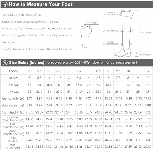 Foot measurement and size guide with conversion chart.