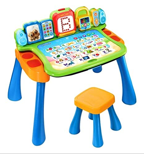 Children's interactive learning desk with stool.