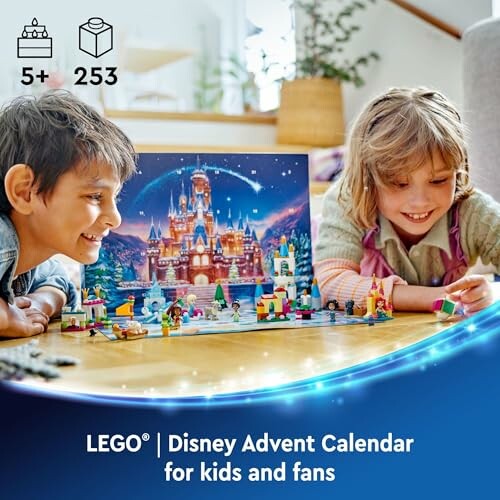 Children playing with LEGO Disney Advent Calendar set.