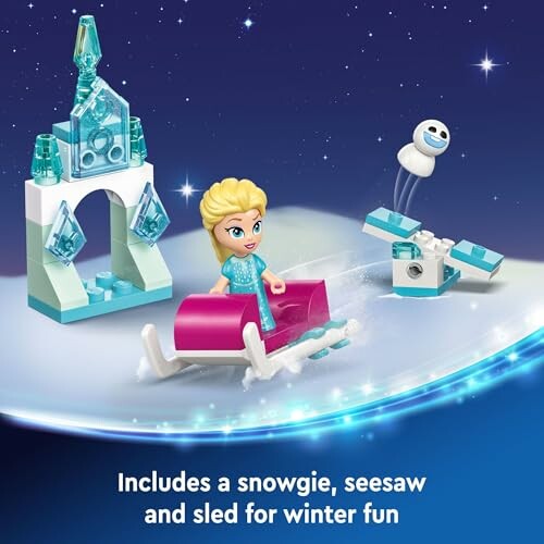 Lego winter playset with snowgie, seesaw, and sled.