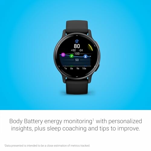 Smartwatch displaying energy monitoring features.